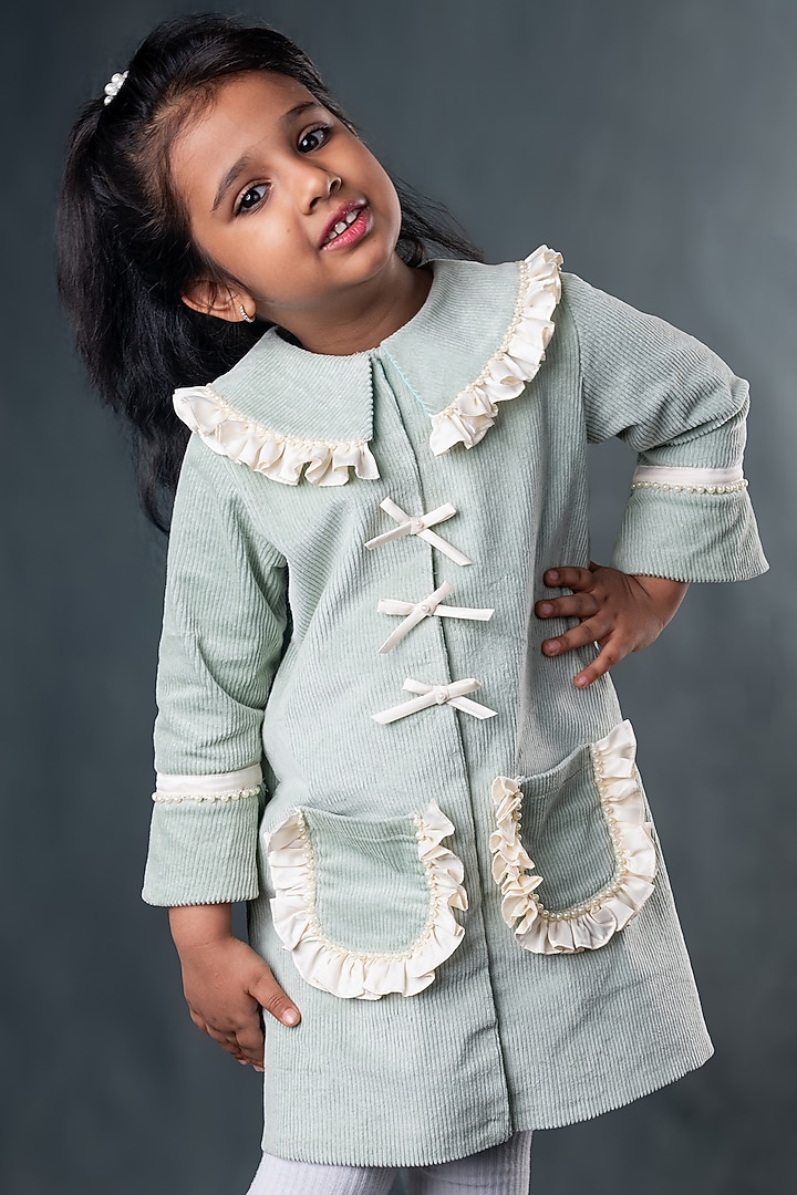 Pista Green Corduroy A-Line Dress For Girls by Toplove at Pernia's Pop Up Shop