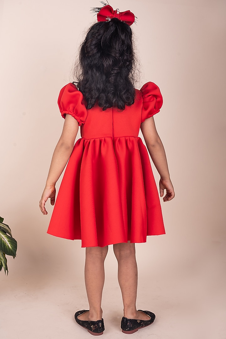 Red Neoprene Hand Embroidered Trench Dress For Girls by Toplove at Pernia's Pop Up Shop