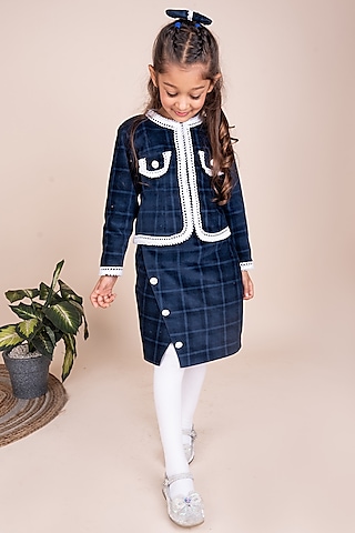 Navy Blue Corduroy Co-Ord Set For Girls by Toplove