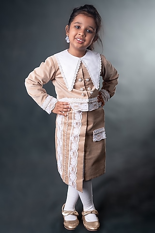 Beige Corduroy Co-Ord Set For Girls by Toplove