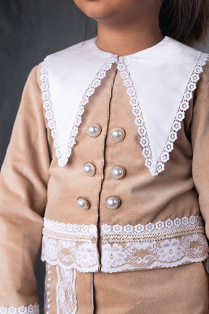 Beige Corduroy Co-Ord Set For Girls by Toplove at Pernia's Pop Up Shop