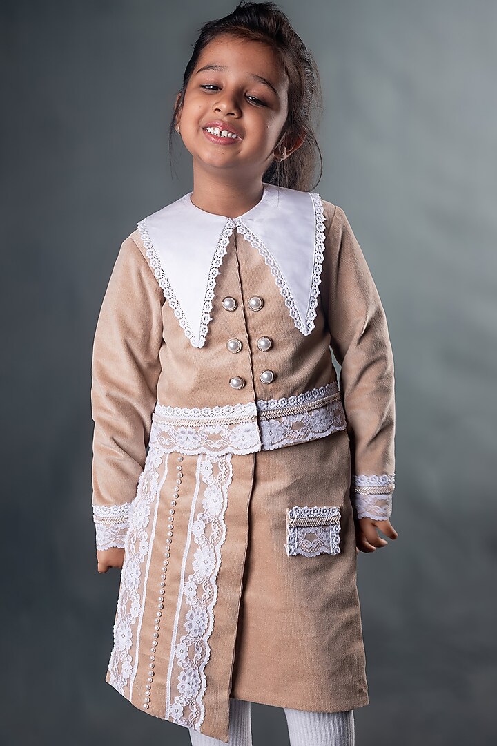 Beige Corduroy Co-Ord Set For Girls by Toplove at Pernia's Pop Up Shop