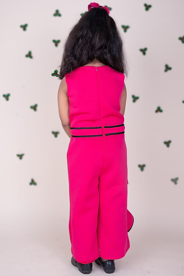Hot Pink Scuba Ruffled Jumpsuit With Cape For Girls by Toplove at Pernia's Pop Up Shop