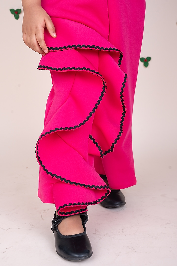 Hot Pink Scuba Ruffled Jumpsuit With Cape For Girls by Toplove at Pernia's Pop Up Shop