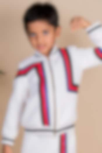 White Neoprene Bomber Jacket For Boys by Toplove