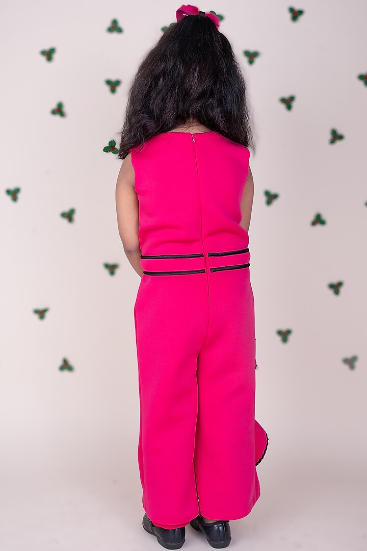 Hot Pink Scuba Ruffled Jumpsuit For Girls by Toplove at Pernia's Pop Up Shop