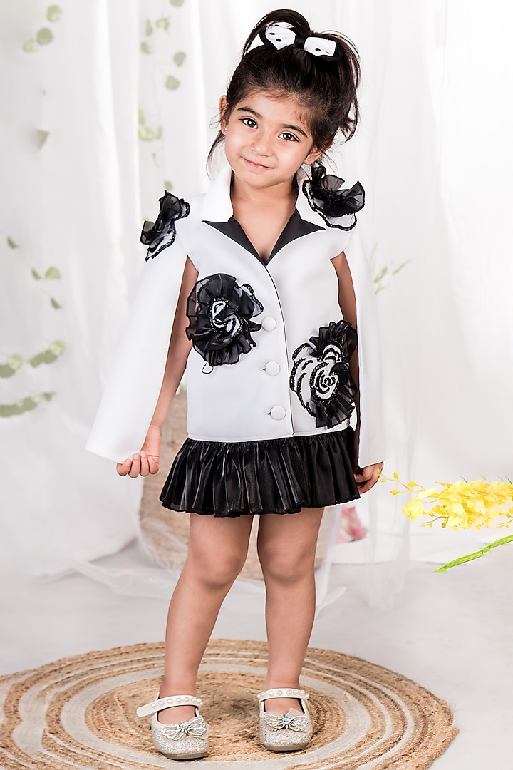 Black & White Neoprene 3D Floral Hand Embellished Dress For Girls by Toplove at Pernia's Pop Up Shop