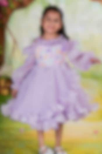 Lavender Shimmer Organza Floral Hand Embroidered Ruffled Dress For Girls by Toplove at Pernia's Pop Up Shop