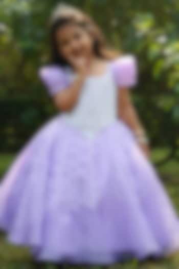 Lavender Shimmer Organza & Net Pearl Hand Embroidered Gown For Girls by Toplove at Pernia's Pop Up Shop