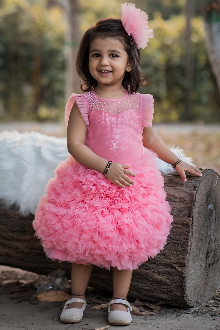 Pink Embellished Dress For Girls by Toplove