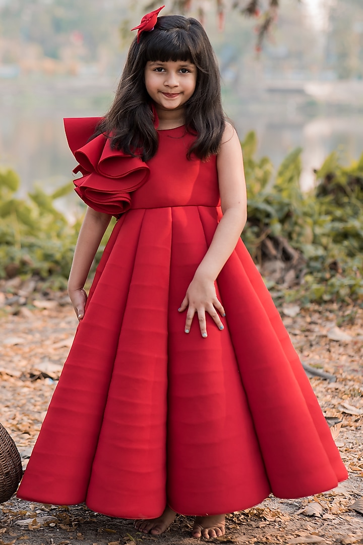 Red Neoprene Gown For Girls by Toplove