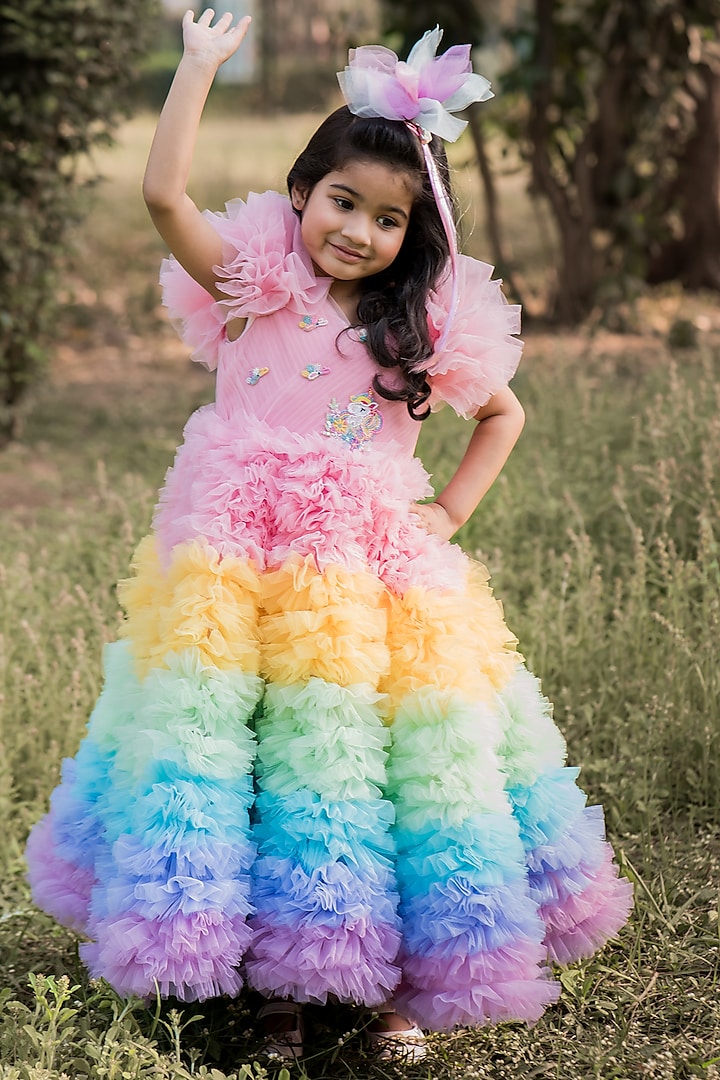 Multi-Colored Embellished Gown For Girls by Toplove