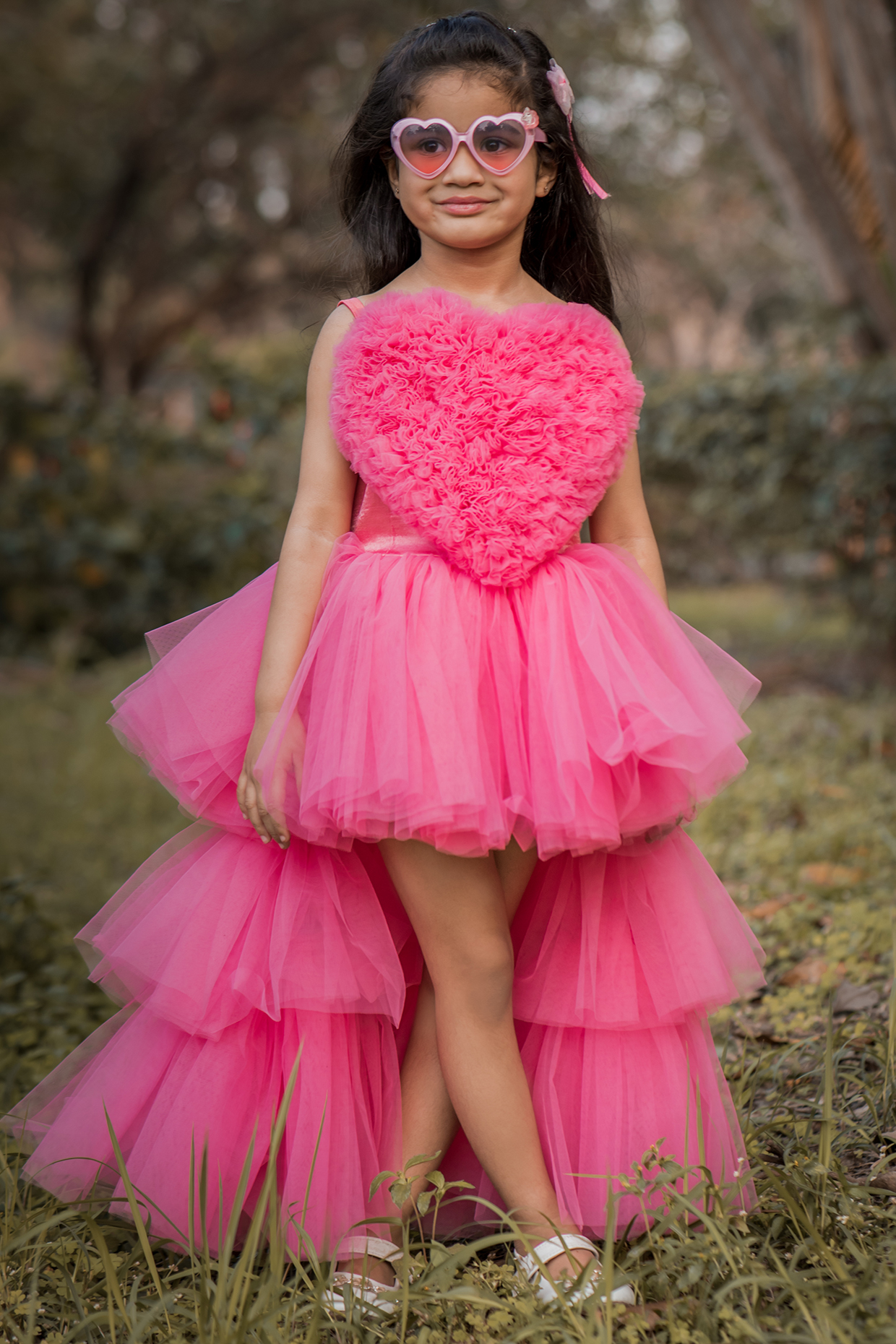 Pink Net High-Low Gown For Girls by Toplove at Pernia's Pop Up Shop