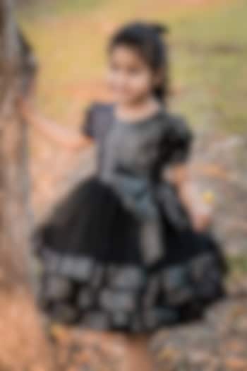 Black Sequins Layered Dress For Girls by Toplove