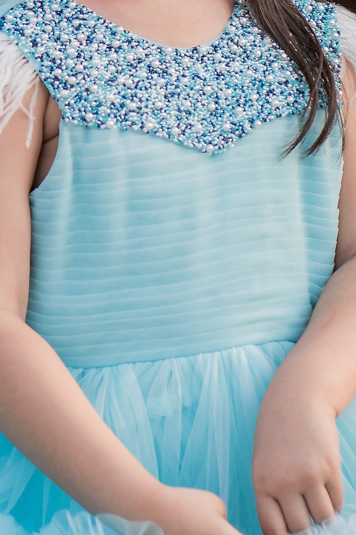 Powder Blue Embellished Gown For Girls by Toplove at Pernia's Pop Up Shop