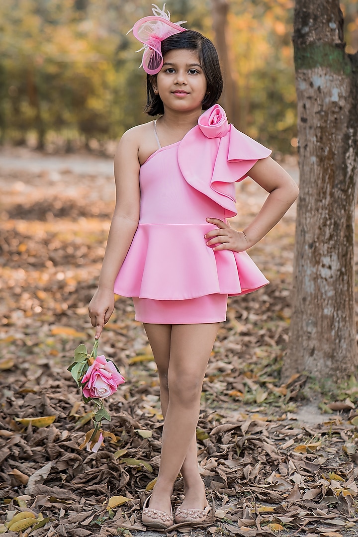 Baby Pink Neoprene Dress For Girls by Toplove
