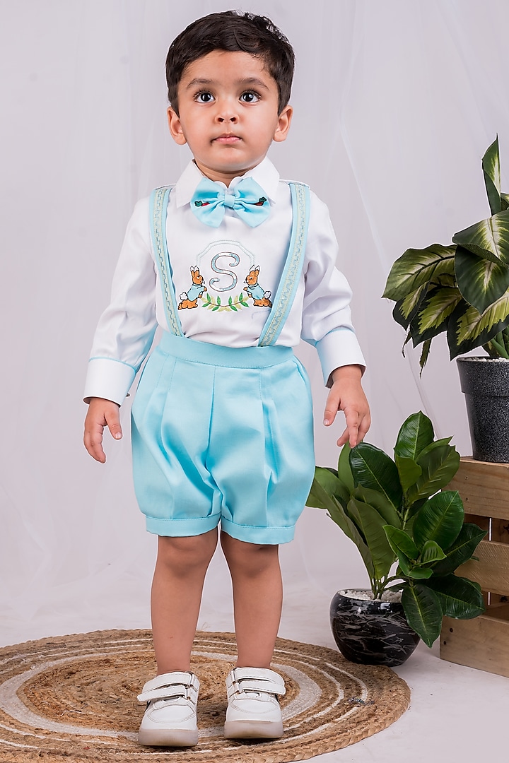 Sky Blue Cotton Embroidered Pant Set For Boys by Toplove