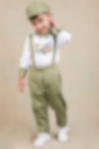 Olive Green Malai Cotton & Suiting Pant Set For Boys by Toplove