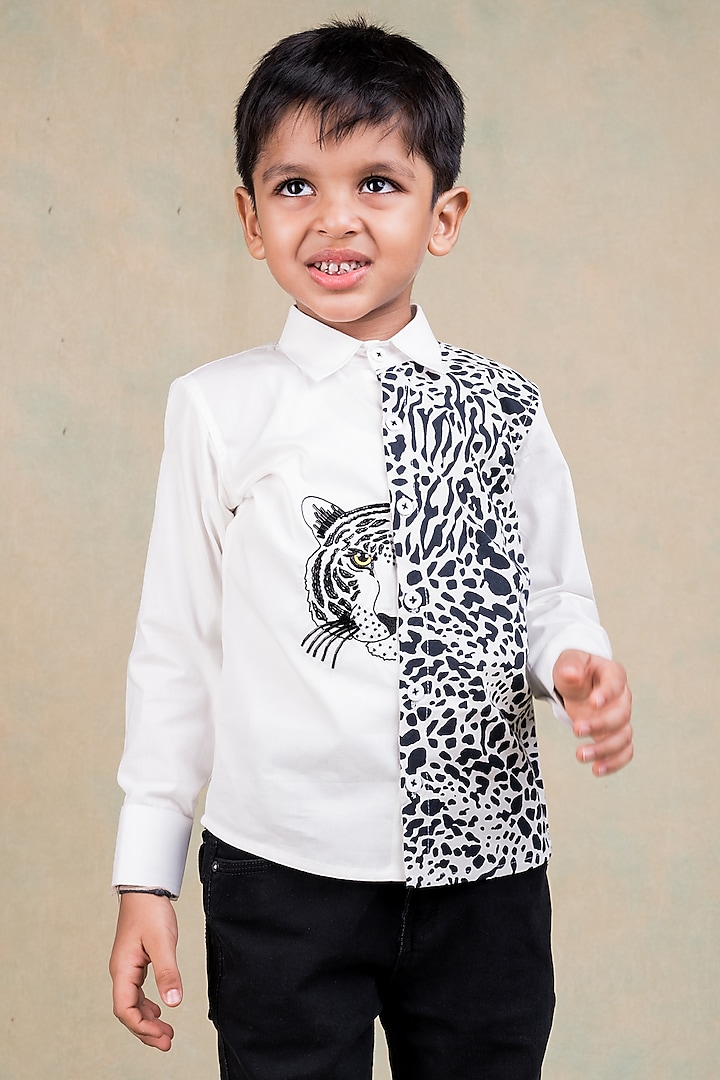 White Egyptian Giza Cotton Embroidered Shirt For Boys by Toplove