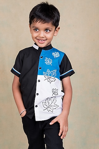 Multi- Colored Egyptian Giza Cotton Embroidered Shirt For Boys by Toplove