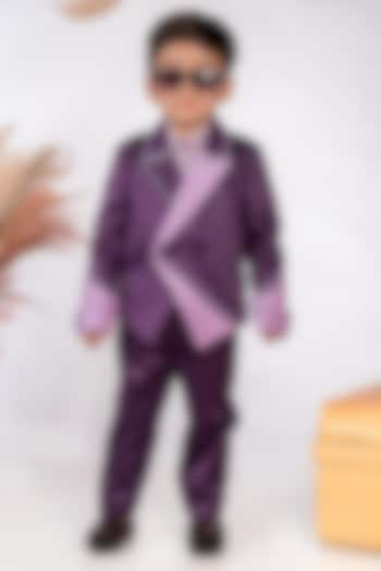 Plum & Mauve Imported Satin Hand Embroidered Blazer Set For Boys by Toplove