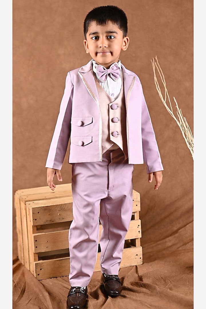 Lavender Cotton Suiting Blazer Set For Boys by Toplove at Pernia's Pop Up Shop