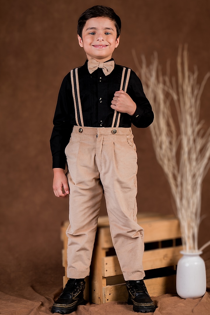 Black & Beige Premium Cotton Co-Ord Set For Boys by Toplove