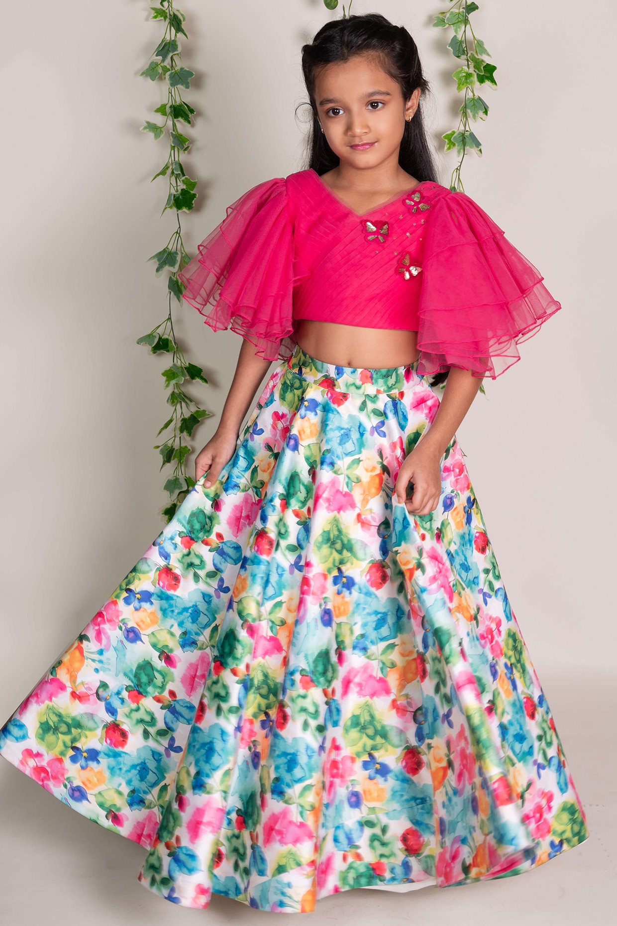 Buy Gothic Olive Lehenga And A Crop Top Set In Shimmer Crush, Crop Top  Comesi In Full Sleeves With Afrill On The Top