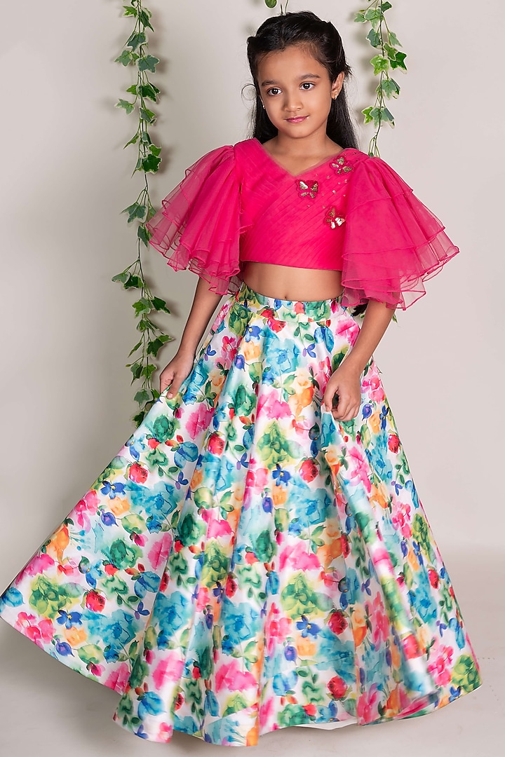 Multi-Coloured Printed Lehenga Set For Girls by Toplove