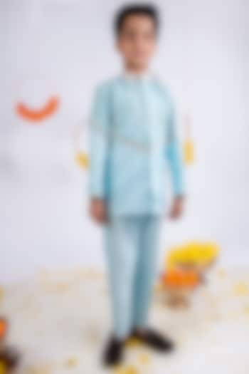 Sky Blue Chantilly & Cotton Silk Embroidered Kurta Set For Boys by Toplove at Pernia's Pop Up Shop