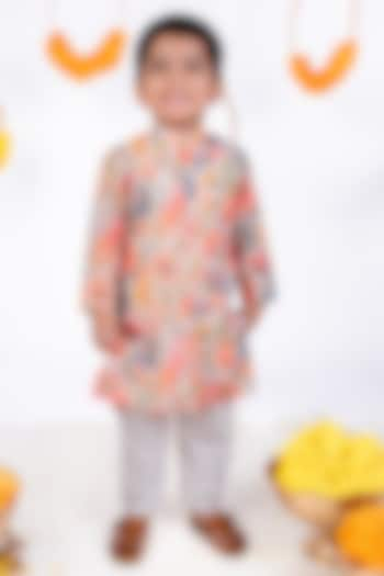 Multi-Colored Cotton Hakoba Printed Kurta Set For Boys by Toplove at Pernia's Pop Up Shop