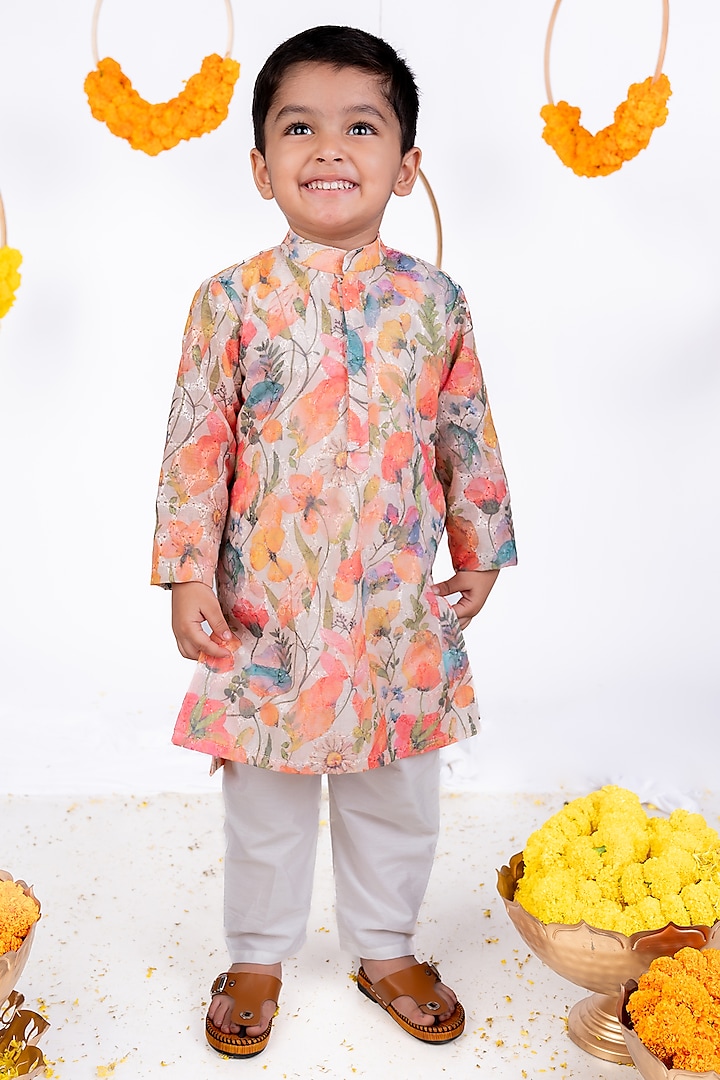 Multi-Colored Cotton Hakoba Printed Kurta Set For Boys by Toplove at Pernia's Pop Up Shop