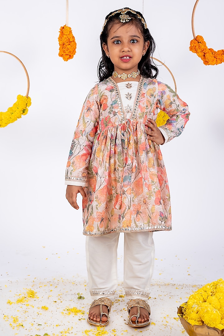 Multi-Colored Cotton Hakoba Printed Peplum Kurta Set For Girls by Toplove at Pernia's Pop Up Shop