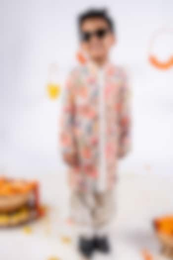 Multi-Colored Cotton Hakoba Hand Embroidered & Printed Long Kurta Set For Boys by Toplove at Pernia's Pop Up Shop