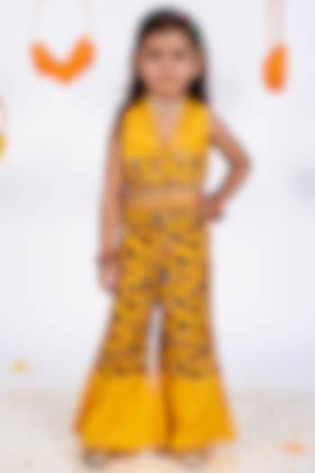 Yellow Cotton Hand Embroidered Palazzo Pant Set For Girls by Toplove at Pernia's Pop Up Shop