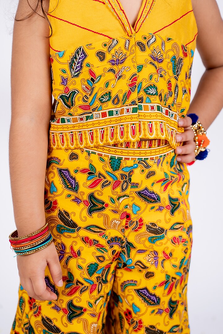 Yellow Cotton Hand Embroidered Palazzo Pant Set For Girls by Toplove at Pernia's Pop Up Shop