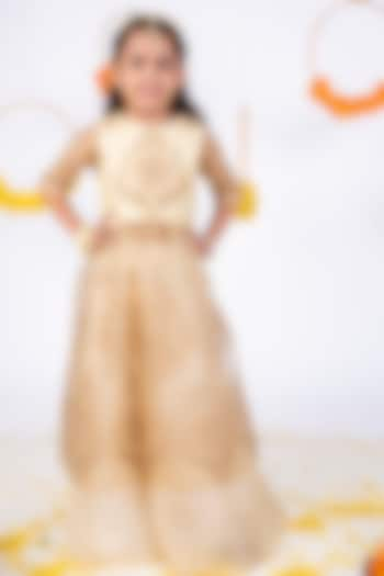 Beige Organza Hand Embellished Anarkali Set For Girls by Toplove at Pernia's Pop Up Shop