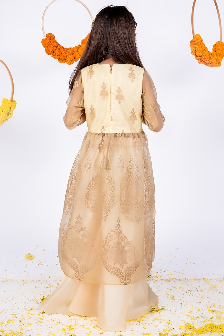 Beige Organza Hand Embellished Anarkali Set For Girls by Toplove at Pernia's Pop Up Shop