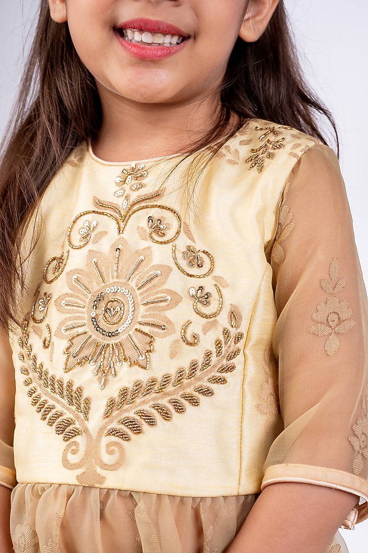 Beige Organza Hand Embellished Anarkali Set For Girls by Toplove at Pernia's Pop Up Shop
