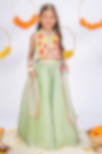 Leaf Green Organza Lehenga Set For Girls by Toplove at Pernia's Pop Up Shop