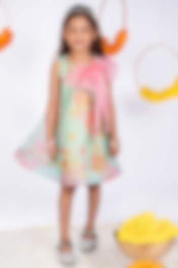 Mint Green Organza Bow Embellished Floral Dress For Girls by Toplove at Pernia's Pop Up Shop