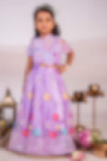 Lavender Net & Satin Floral Embroidered Lehenga Set For Girls by Toplove