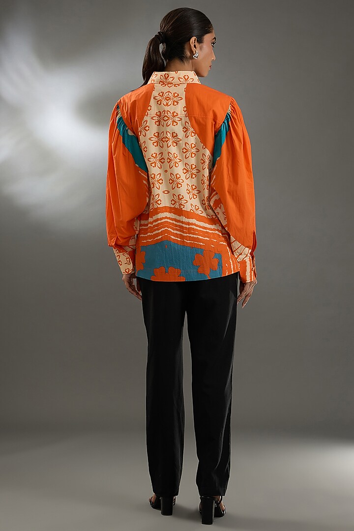 Orange Cotton Poplin Digital Printed Shirt by Two Point Two by Anvita Sharma at Pernia's Pop Up Shop