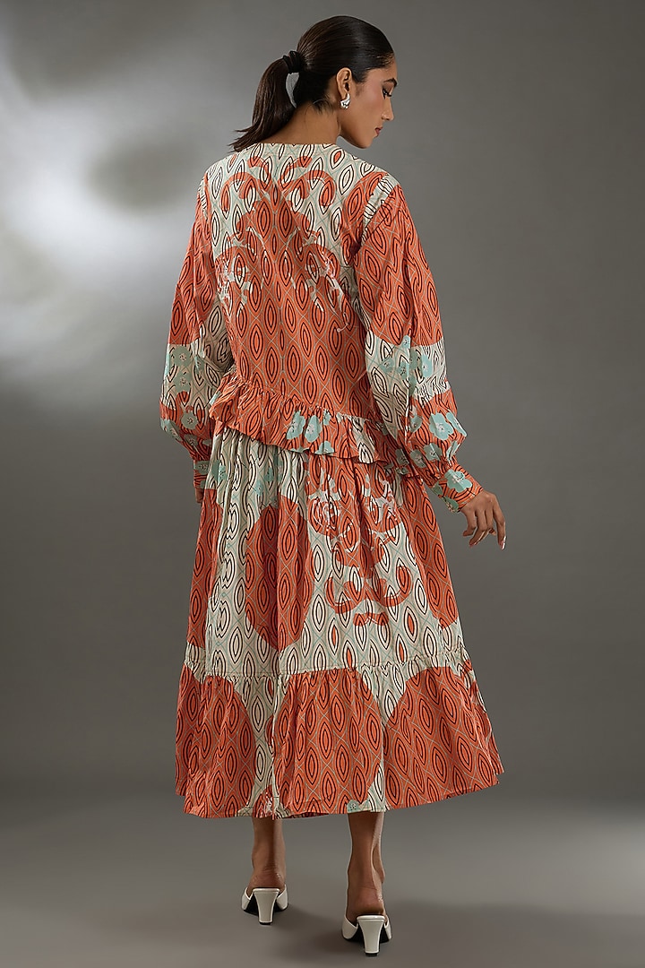 Orange & Off-White Cotton Poplin Digital Printed Vacation Dress by Two Point Two by Anvita Sharma at Pernia's Pop Up Shop