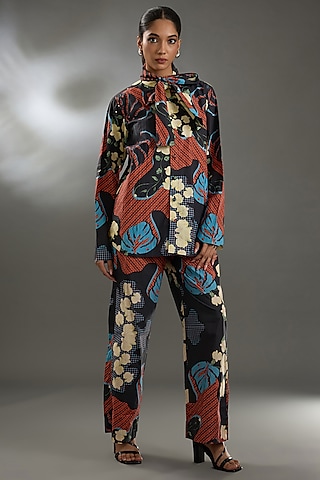 Black Cotton Poplin Digital Printed Shirt by Two Point Two by Anvita Sharma
