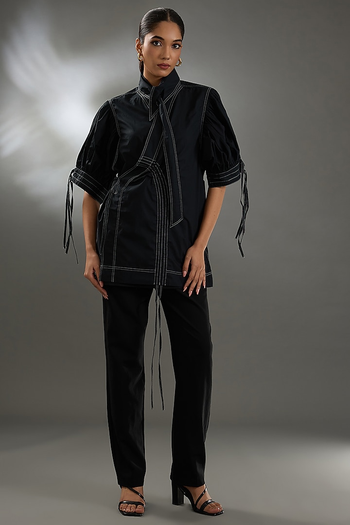 Black Cotton Poplin Shirt by Two Point Two by Anvita Sharma at Pernia's Pop Up Shop