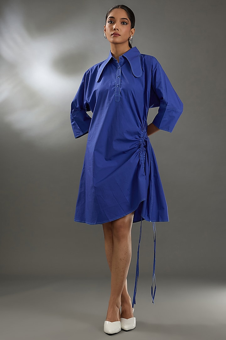 Electric Blue Cotton Poplin Mini Dress by Two Point Two by Anvita Sharma at Pernia's Pop Up Shop