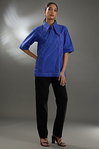 Electric Blue Cotton Poplin Top by Two Point Two by Anvita Sharma