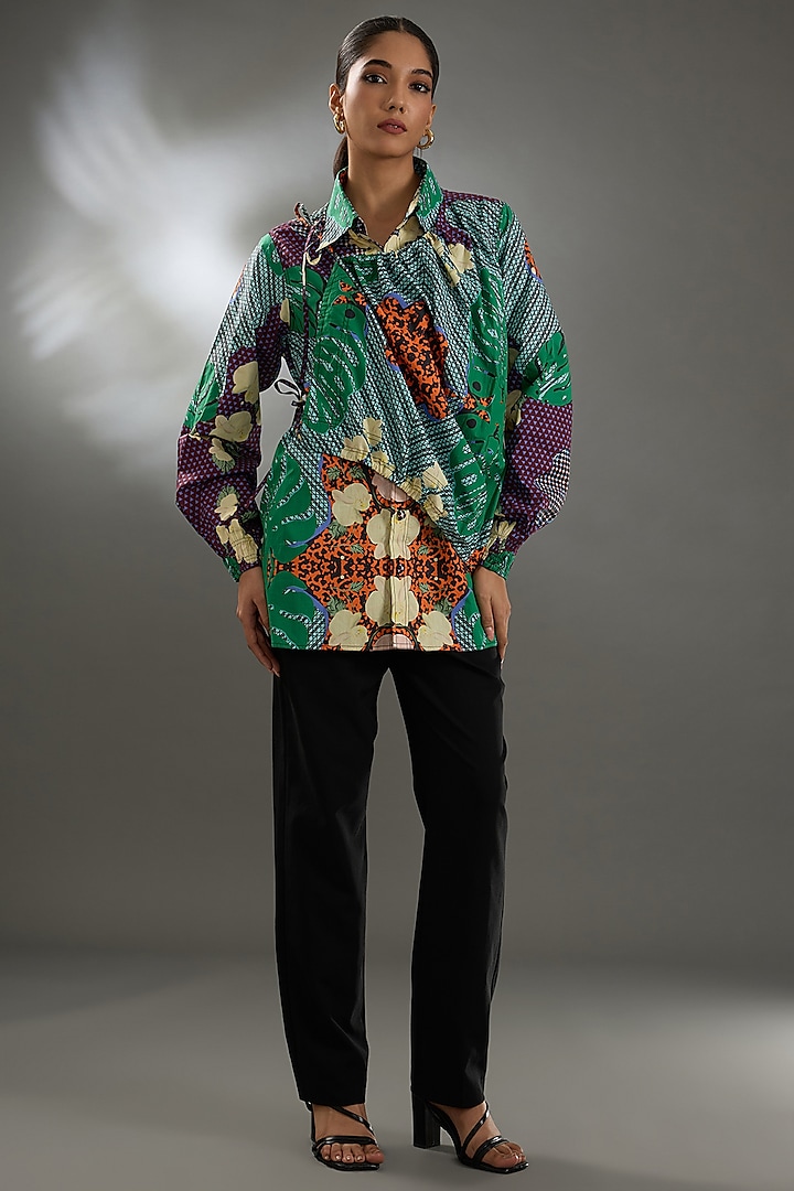 Green Cotton Poplin Digital Printed Shirt by Two Point Two by Anvita Sharma at Pernia's Pop Up Shop