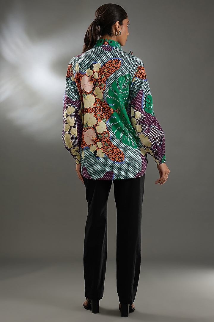 Green Cotton Poplin Digital Printed Shirt by Two Point Two by Anvita Sharma at Pernia's Pop Up Shop